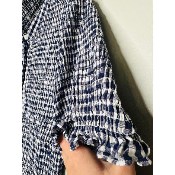 JASON WU COLLECTIVE Navy White Gingham Smocked Collared Mini Dress Size 4 - Picture 6 of 11